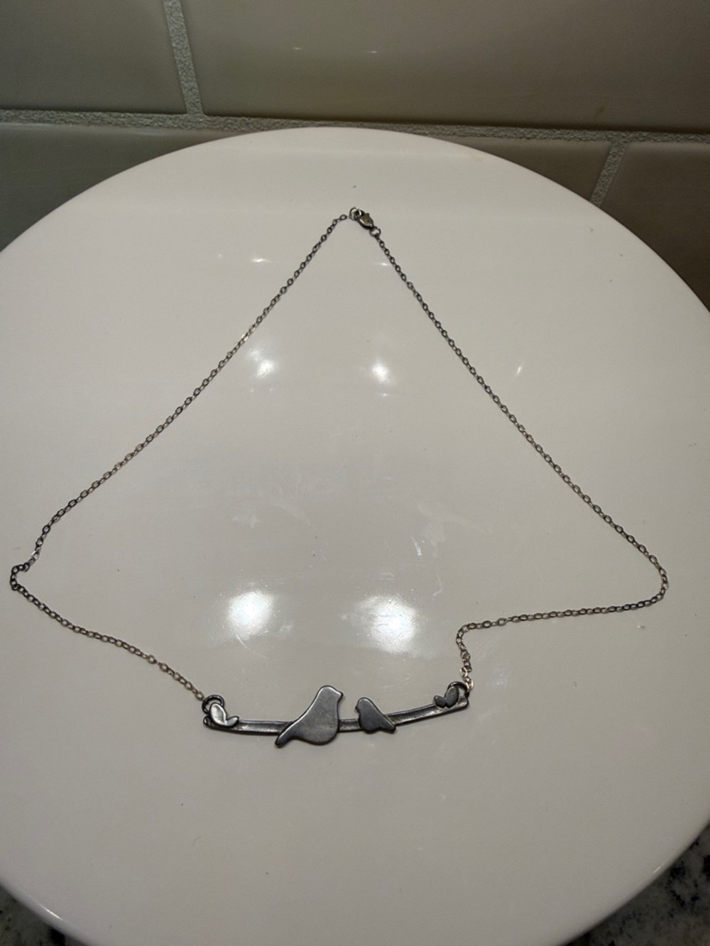 Silver Tone Love Birds Necklace - Women's Necklace